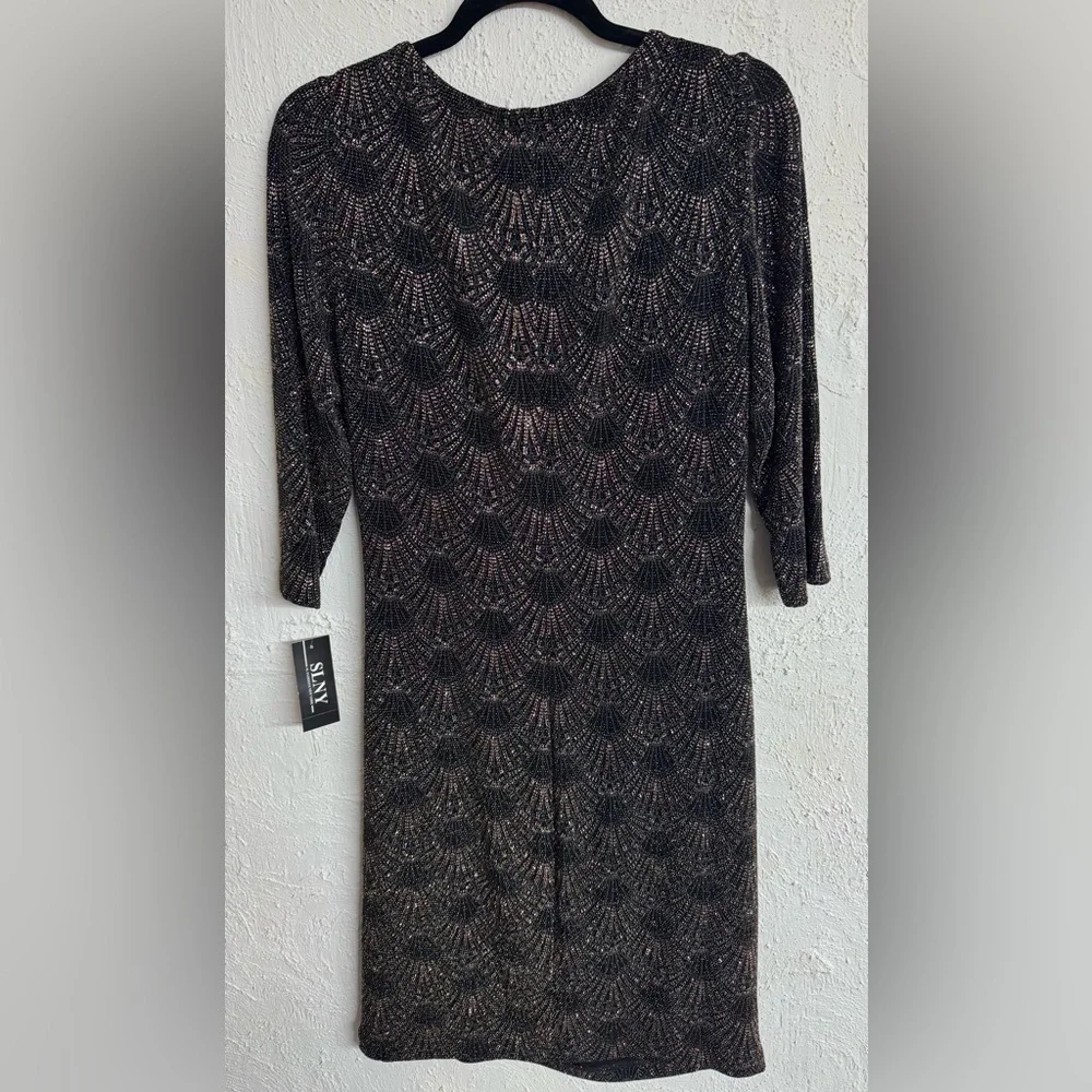 SLNY Printed Metallic Sequin Sheath Cocktail Evening Wear Dress Size 14